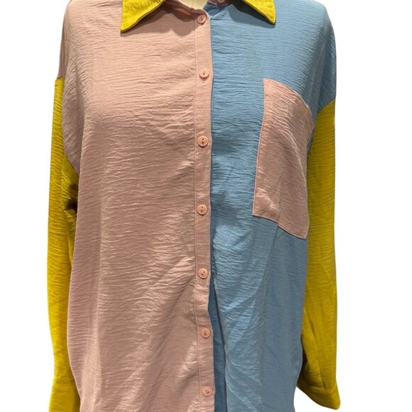 Love J Color Block Oversized Button Down Blouse – Size L (Oversized Fit) - Picture 2 of 4